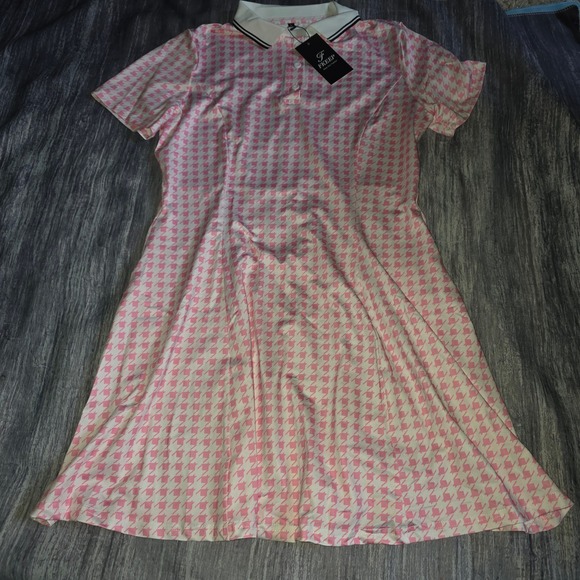 FKEEP Dresses & Skirts - FKEEP Pink Houndstooth Polo Tennis Golf Dress Set with Shorts Womens Large NWT